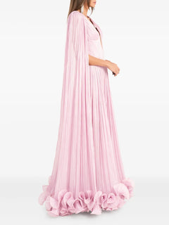 cape-pleated ruffle maxi dress