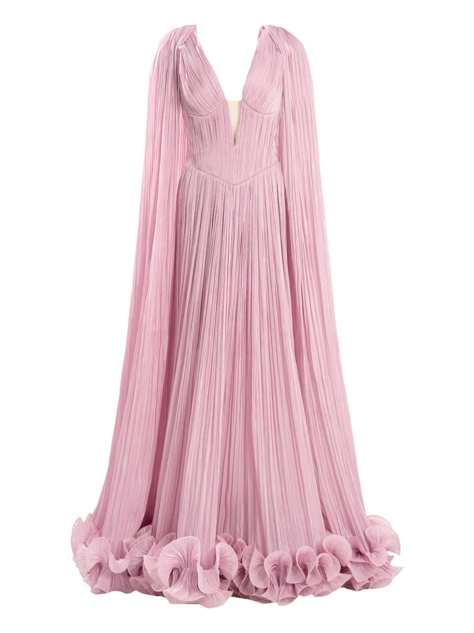 cape-pleated ruffle maxi dress