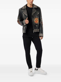 studded embroidered leather jacket