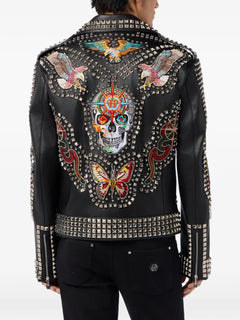 studded embroidered leather jacket