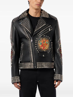 studded embroidered leather jacket