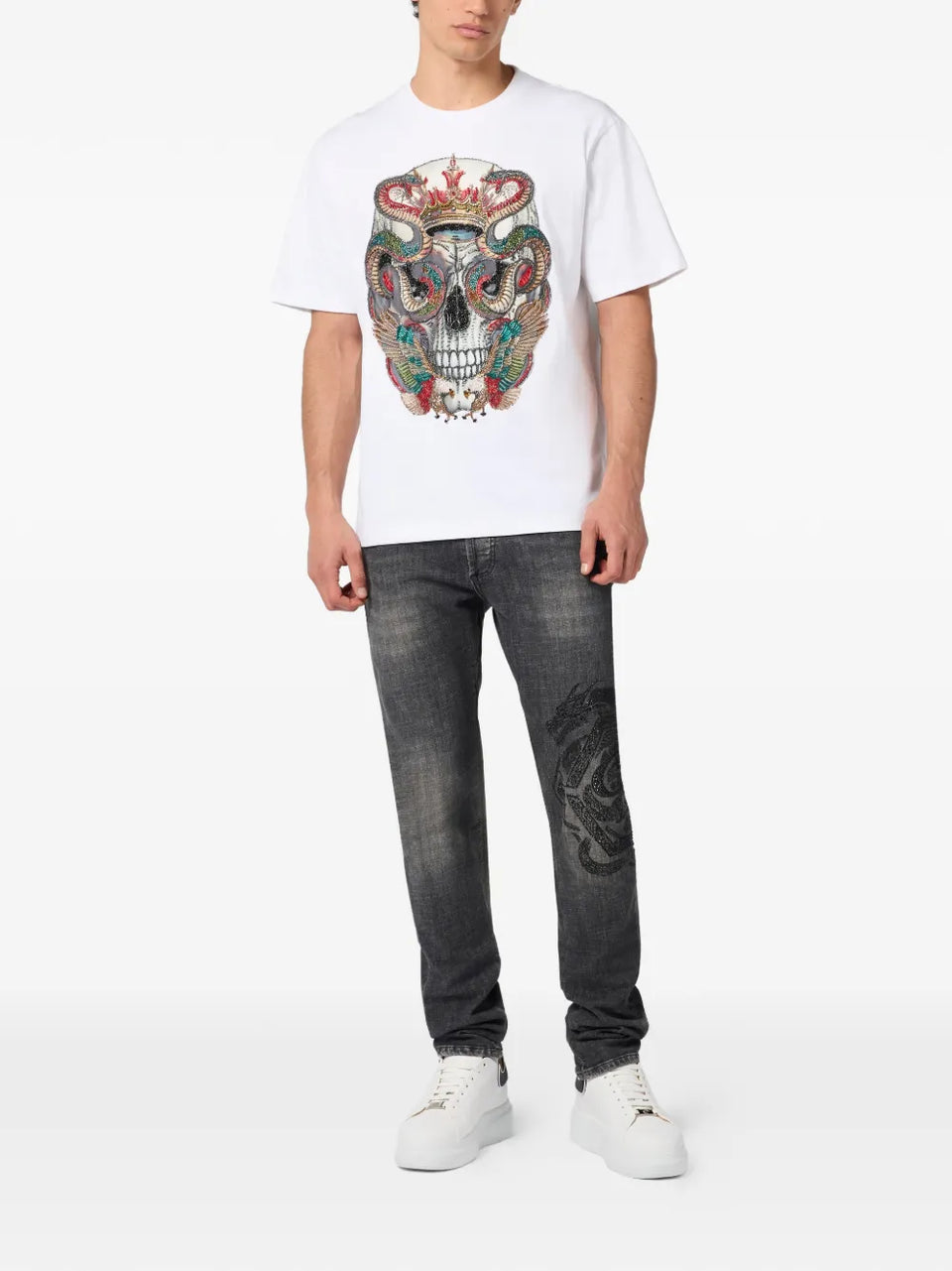 round-neck skull-graphic T-Shirt