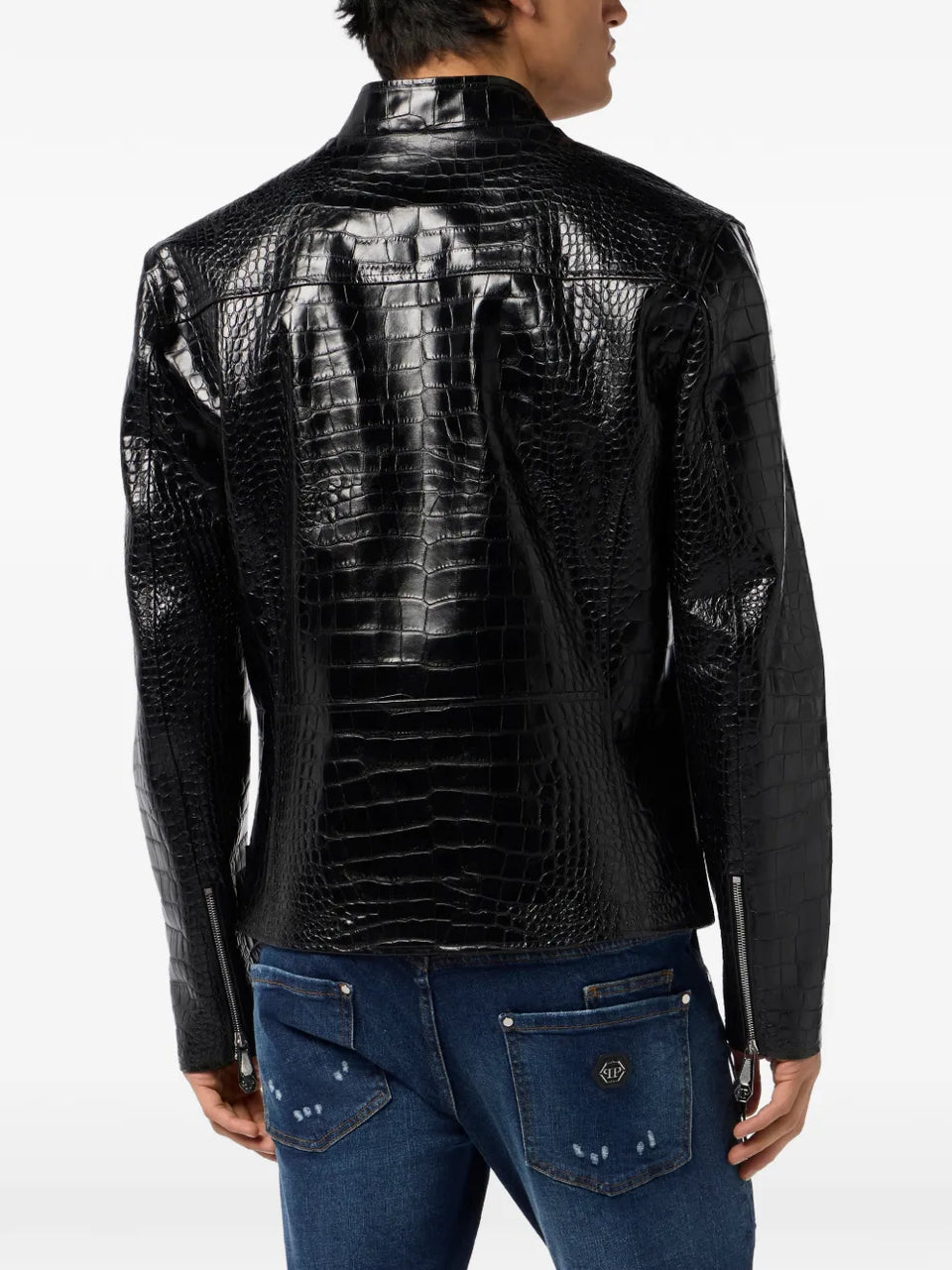 crocodile-print leather jacket
