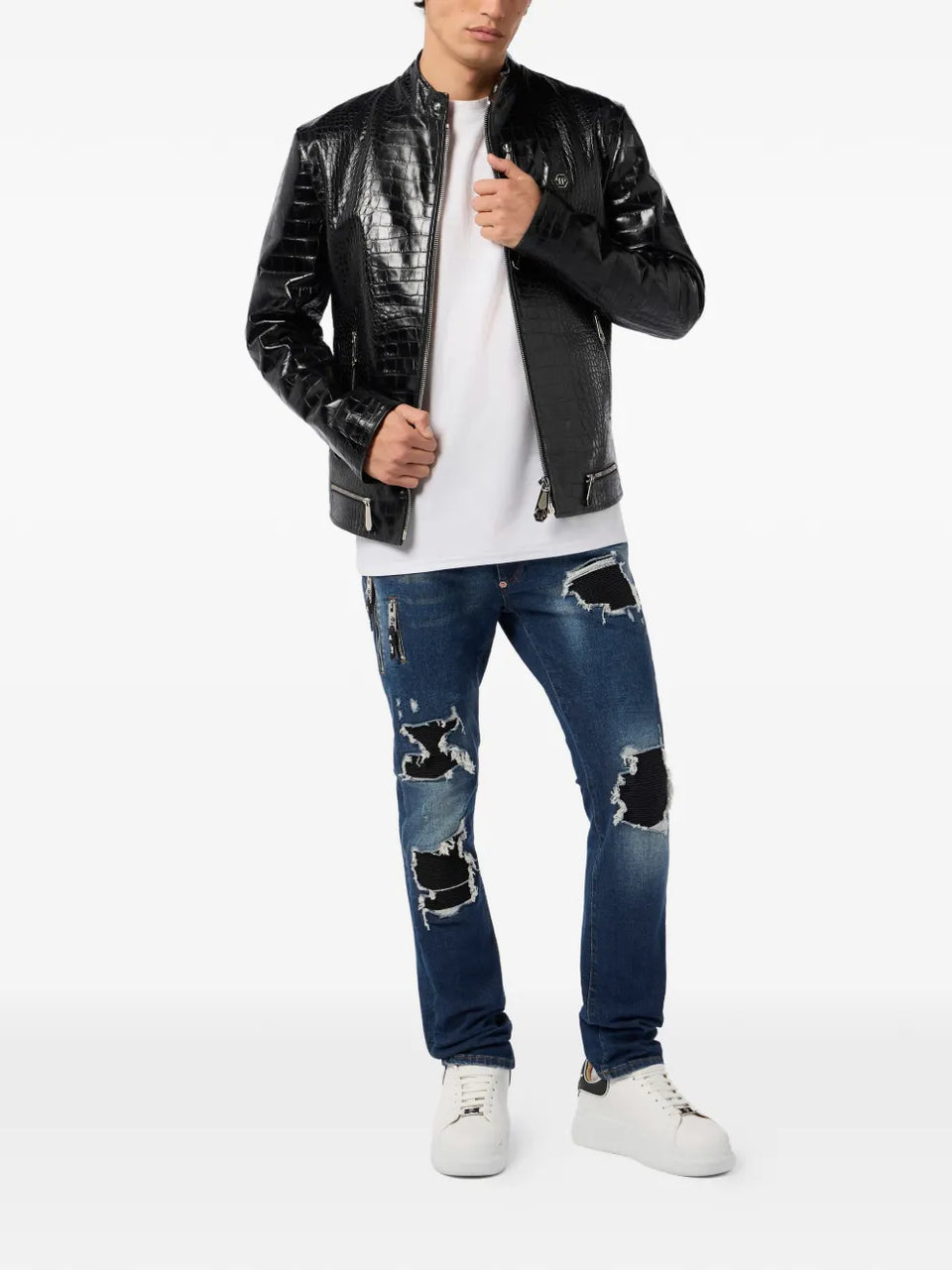 crocodile-print leather jacket