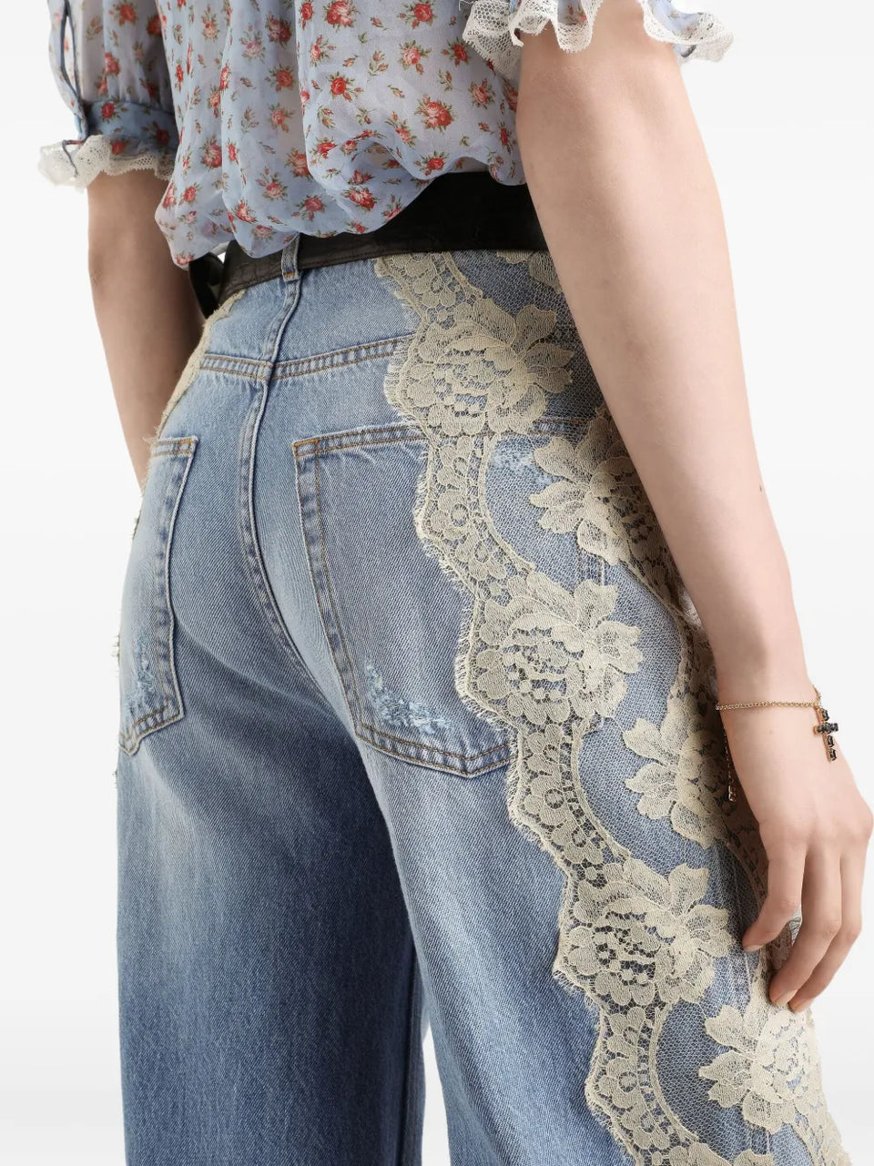lace-panelled jeans
