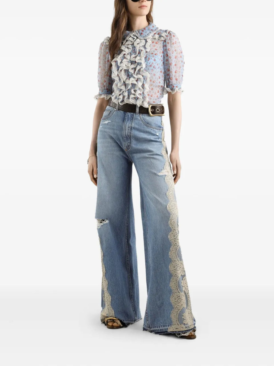 lace-panelled jeans