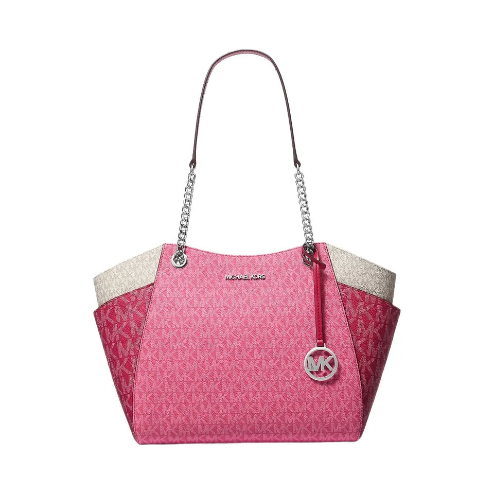 Michael Kors Jet Set Large Color-Block Signature Logo Shoulder Bag Dark Raspberry Multi