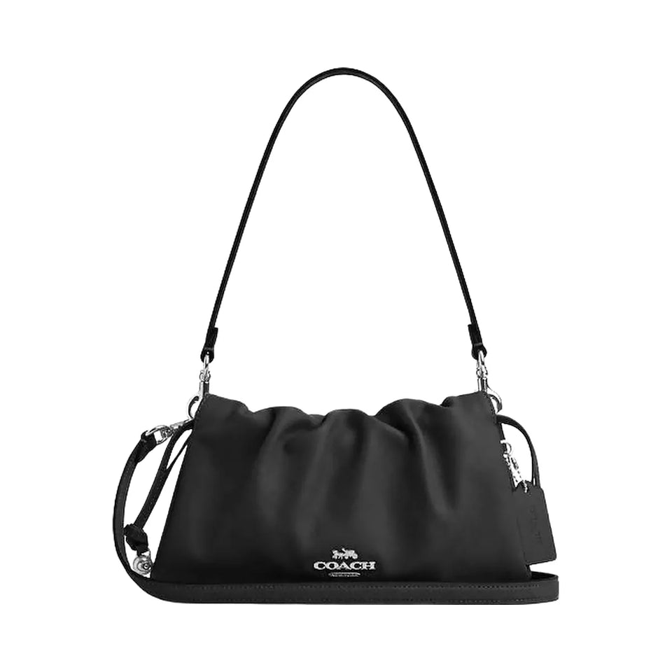Coach Faye Shoulder Bag With Ruching Smooth Leather-Silver-Black