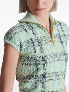 plaid-detail zip-fastening top