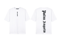 Palm Angels White T-Shirt featuring a large black gothic font logo