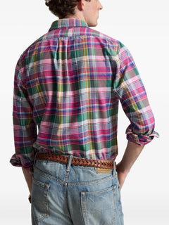 plaid-pattern embroidered-logo shirt