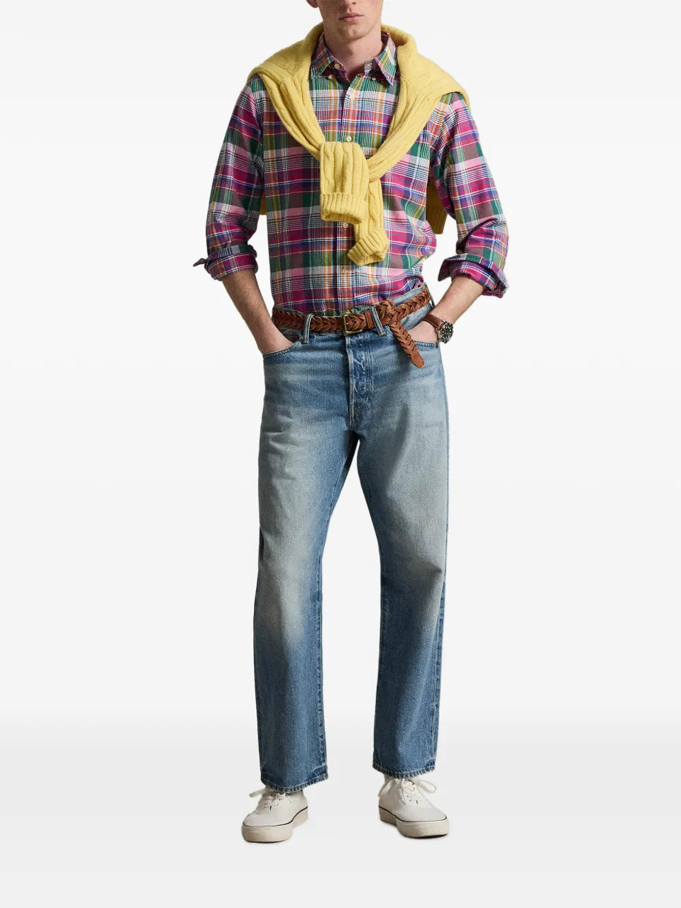 plaid-pattern embroidered-logo shirt