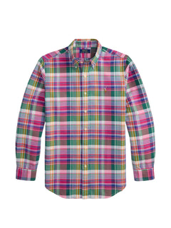 plaid-pattern embroidered-logo shirt