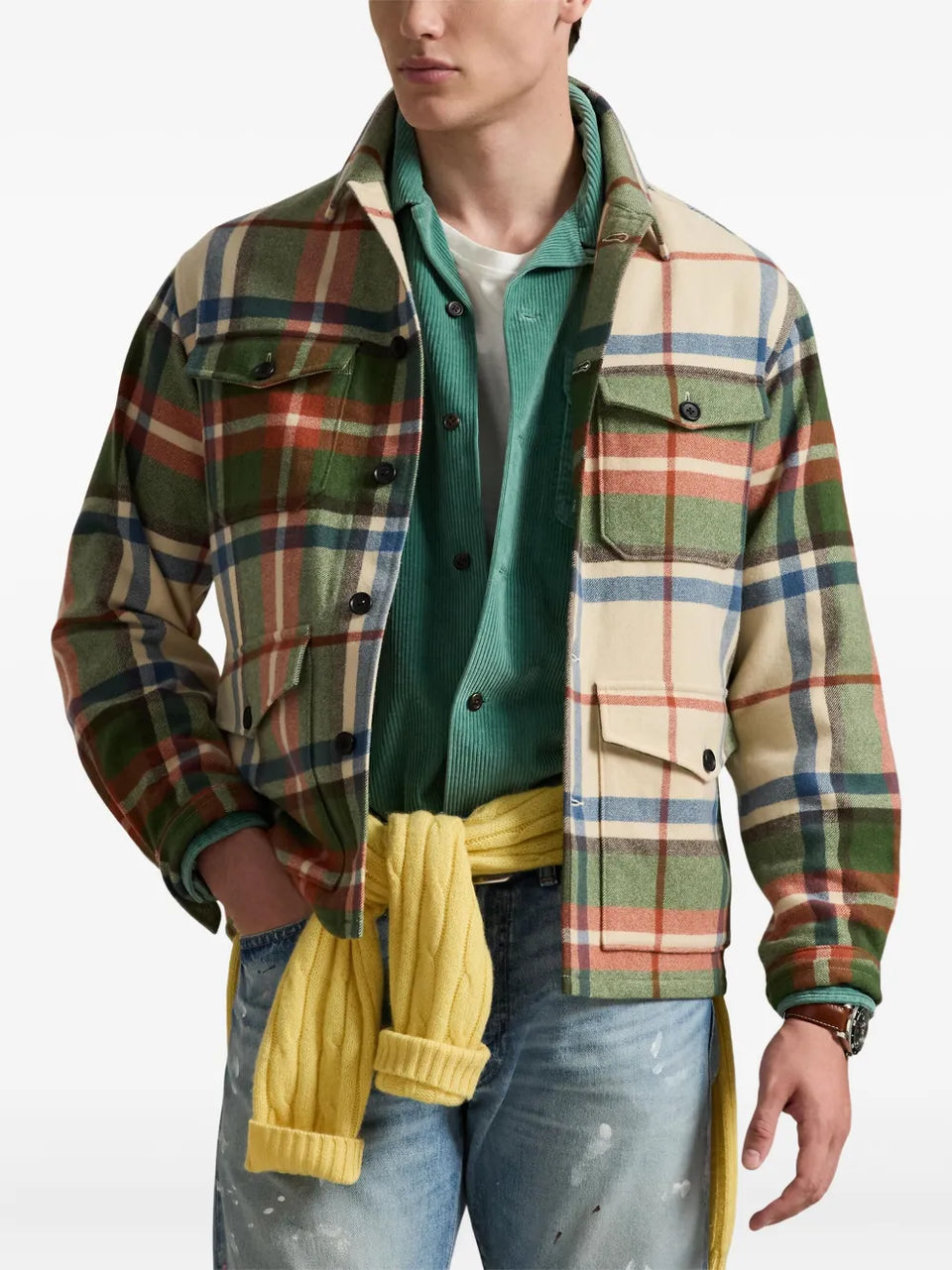 plaid-pattern buttoned overshirt