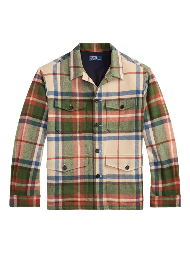 plaid-pattern buttoned overshirt