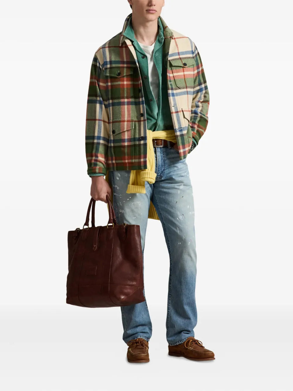 plaid-pattern buttoned overshirt