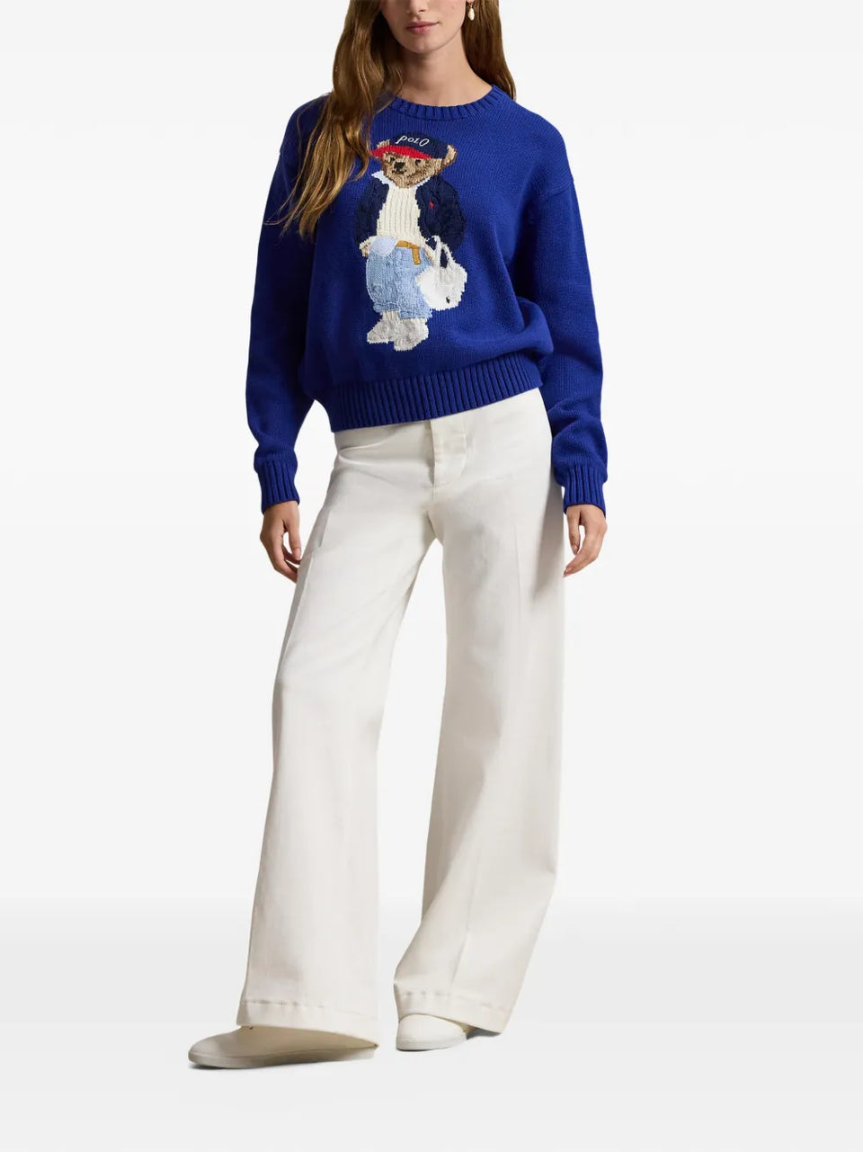 intarsia-knit embroidered polo bear crewneck sweater