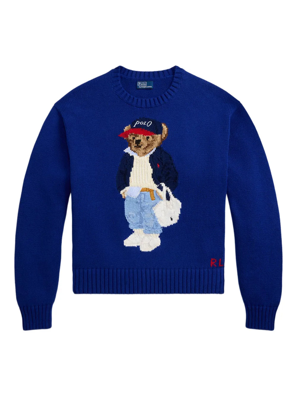 intarsia-knit embroidered polo bear crewneck sweater