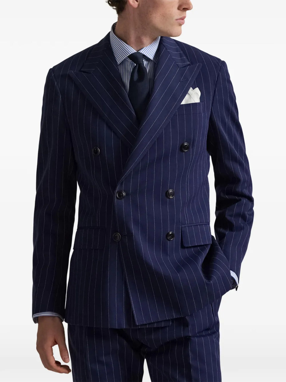 pinstriped double-breasted suit