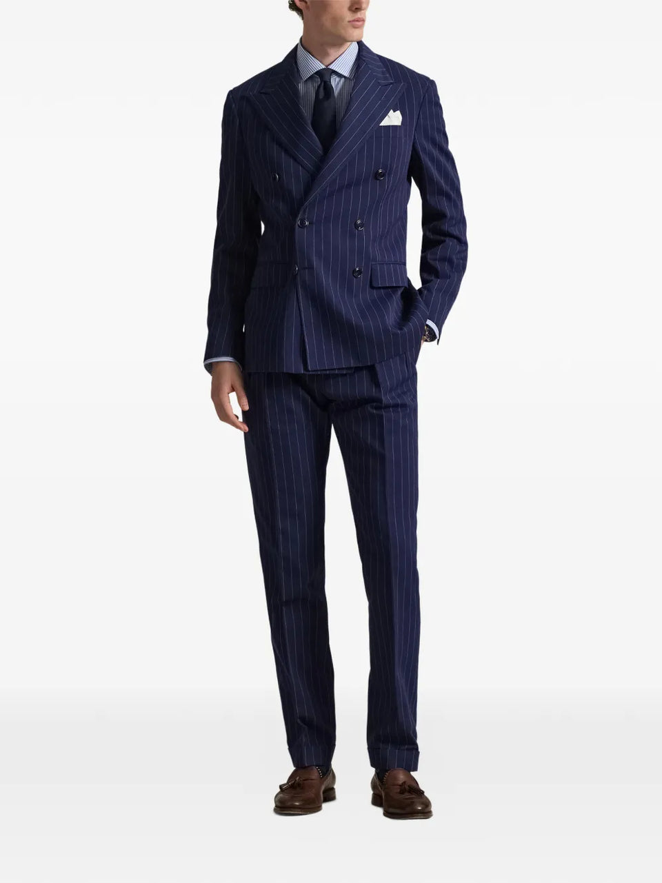 pinstriped double-breasted suit
