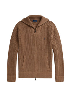 waffle-knit full-zip cardigan