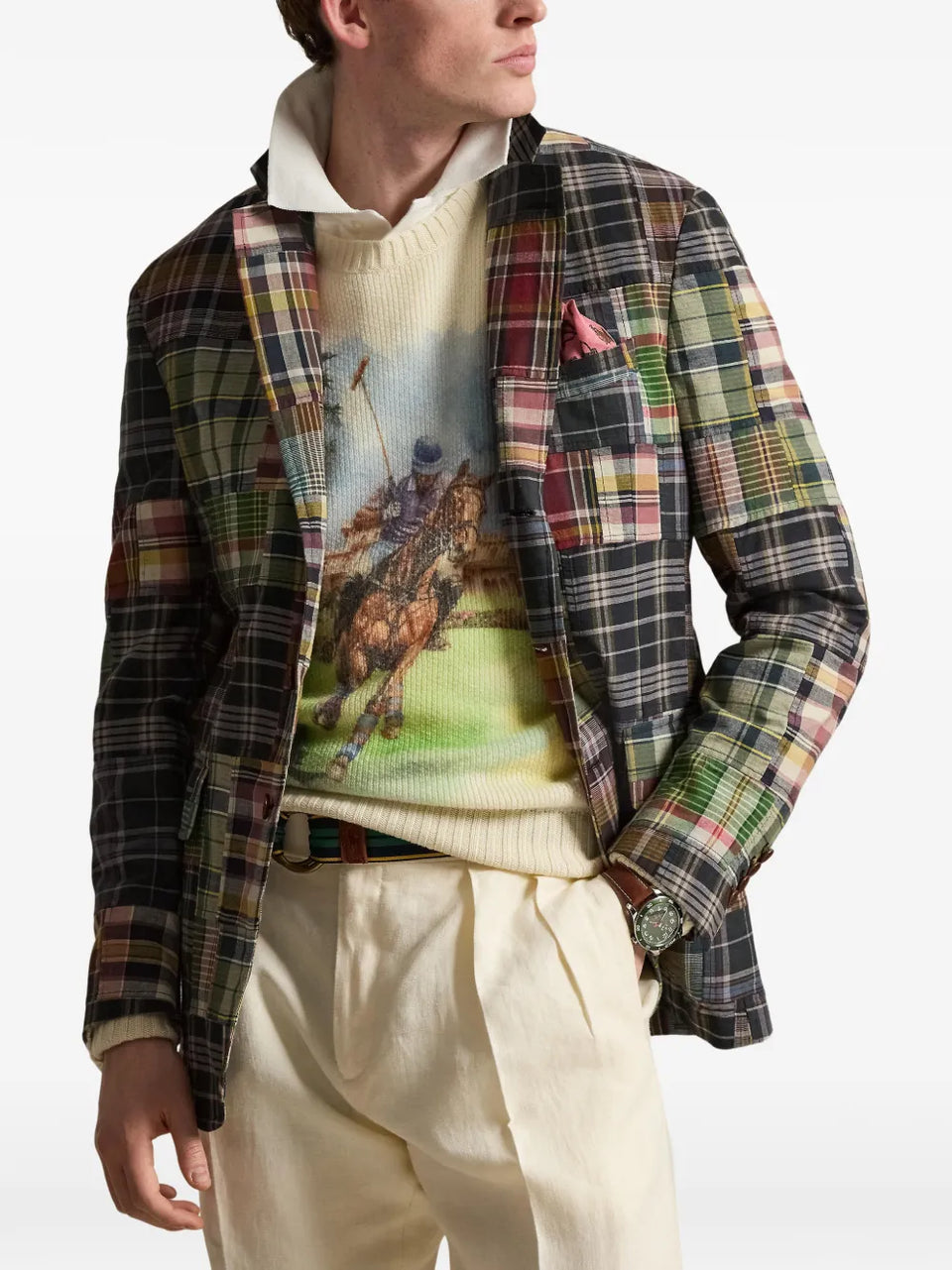 plaid patchwork blazer