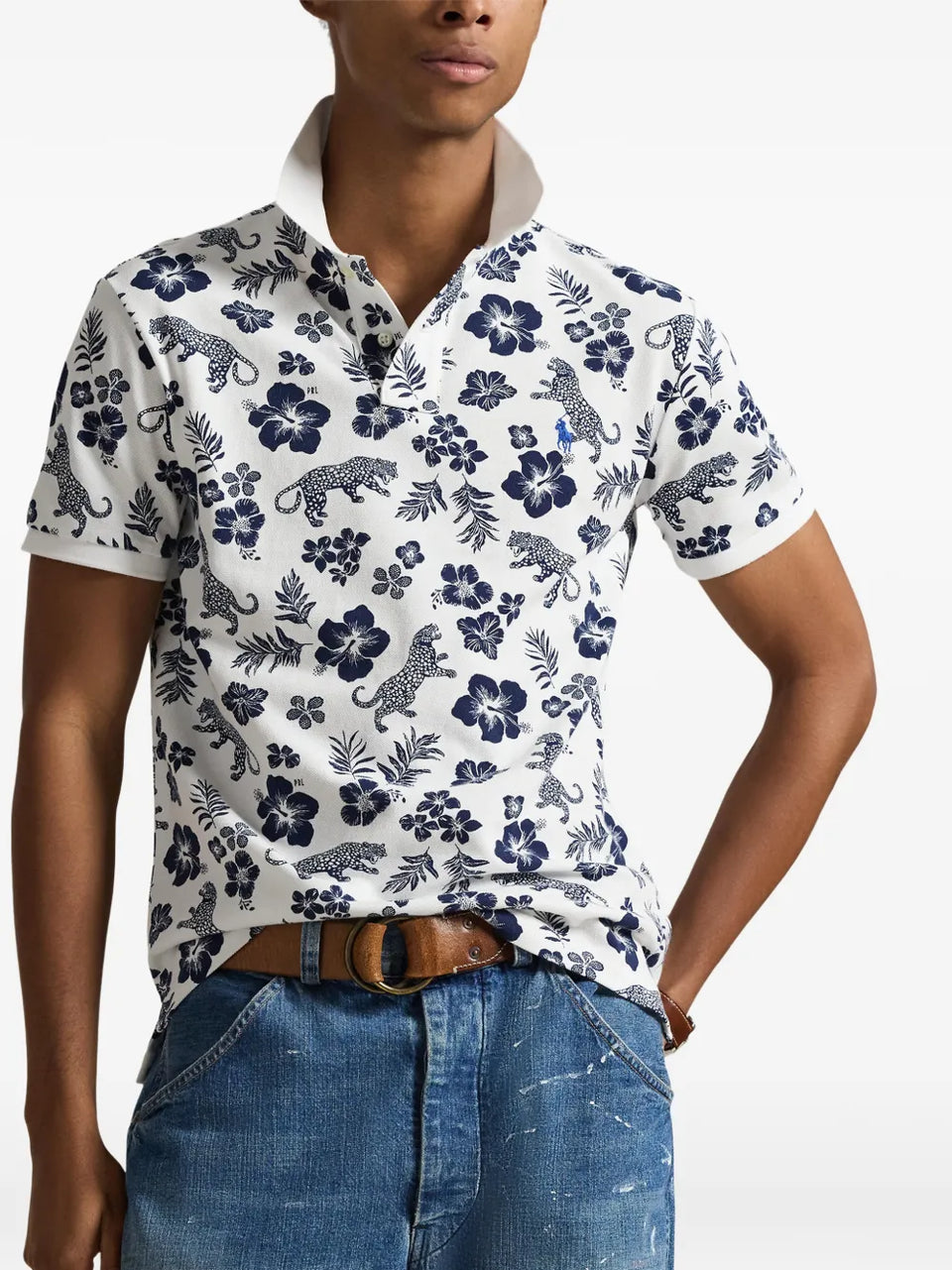 tropical-print polo shirt