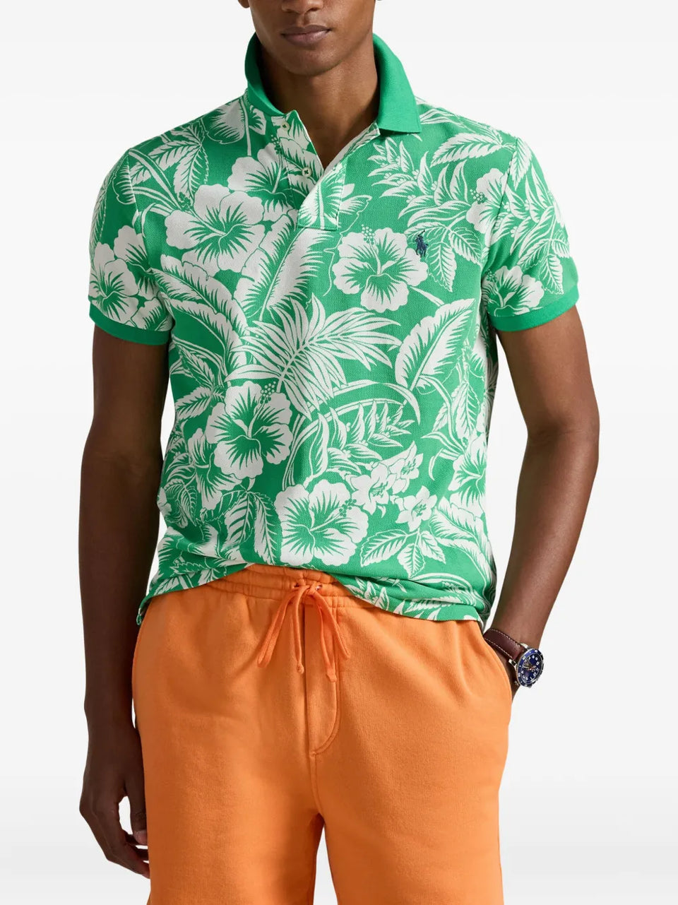 tropical-print polo shirt