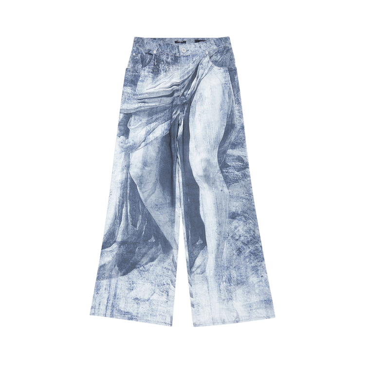 Balmain Statue Printed Loose Denim Pants Blue/Gris