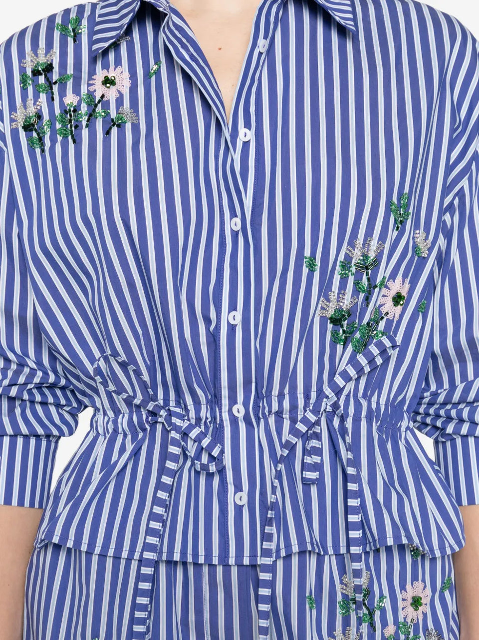 floral-embroidered striped shirt