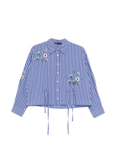floral-embroidered striped shirt