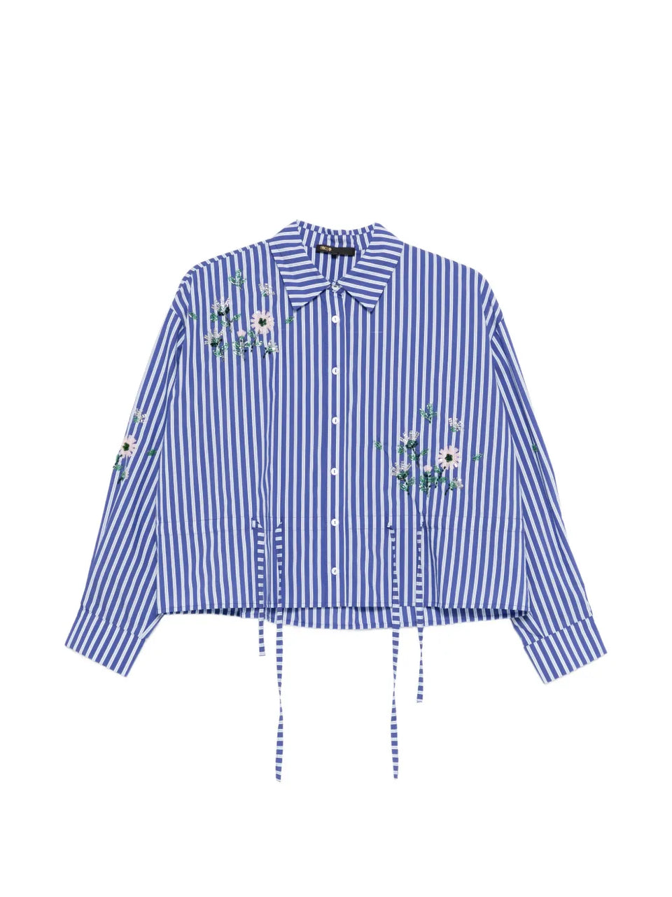 floral-embroidered striped shirt