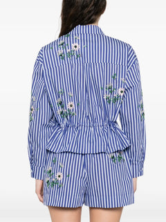 floral-embroidered striped shirt