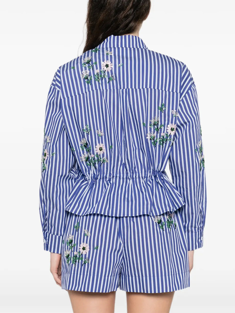 floral-embroidered striped shirt