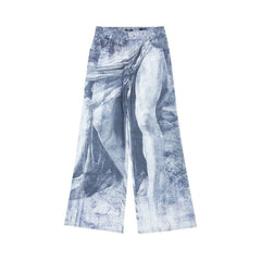 Balmain Statue Printed Loose Denim Pants Blue/Gris