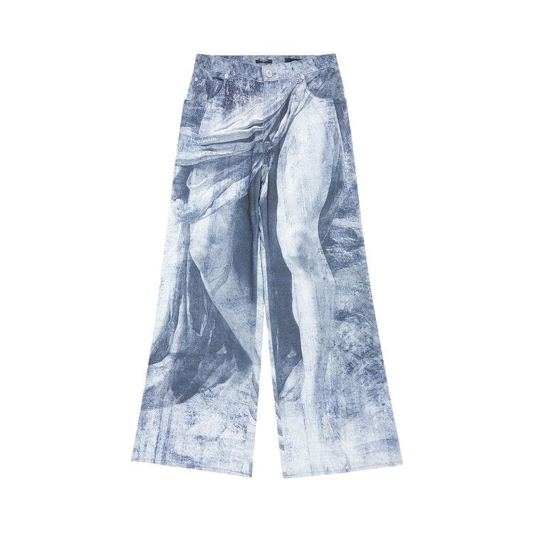 Balmain Statue Printed Loose Denim Pants Blue/Gris