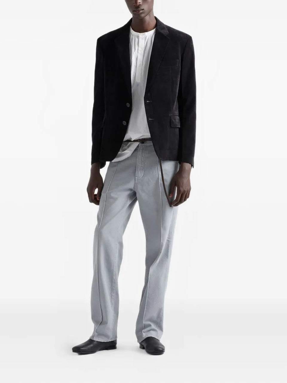 band-collar raw-cut shirt