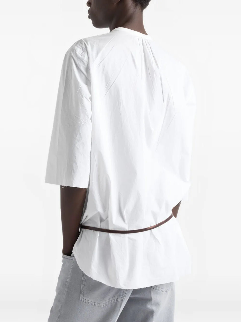 band-collar raw-cut shirt