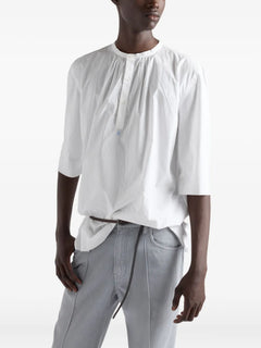 band-collar raw-cut shirt