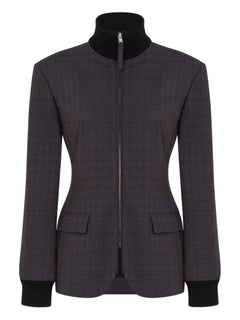 checked-pattern zip-up coat