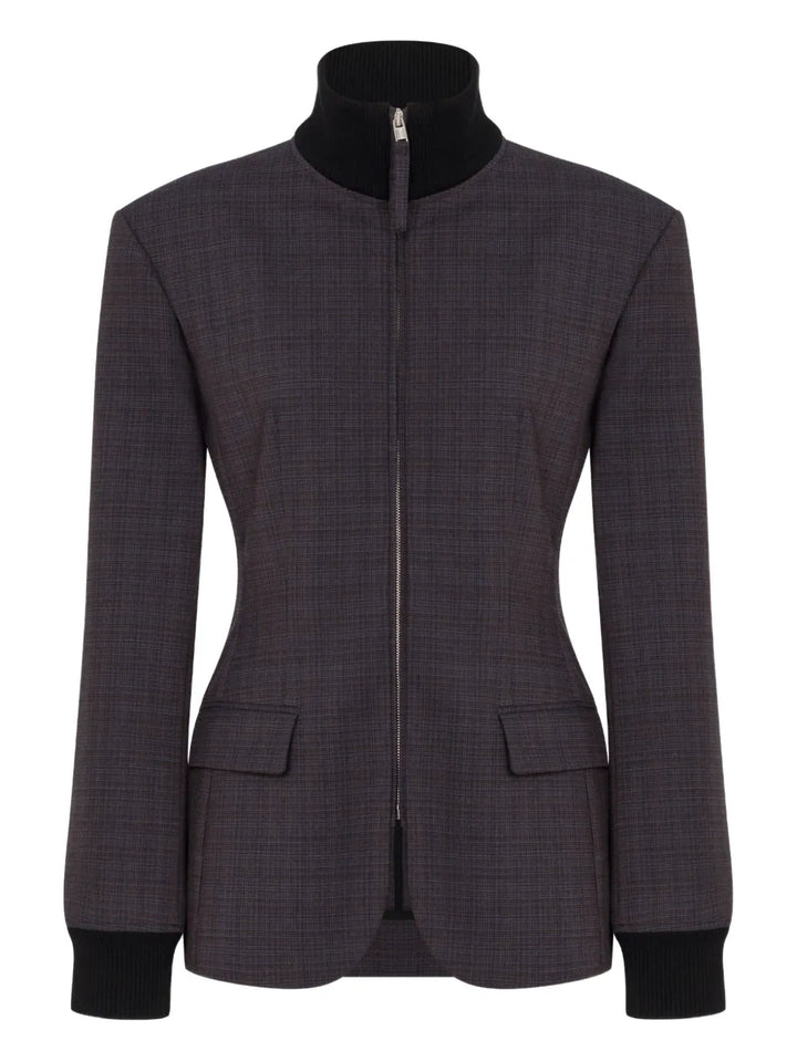 checked-pattern zip-up coat