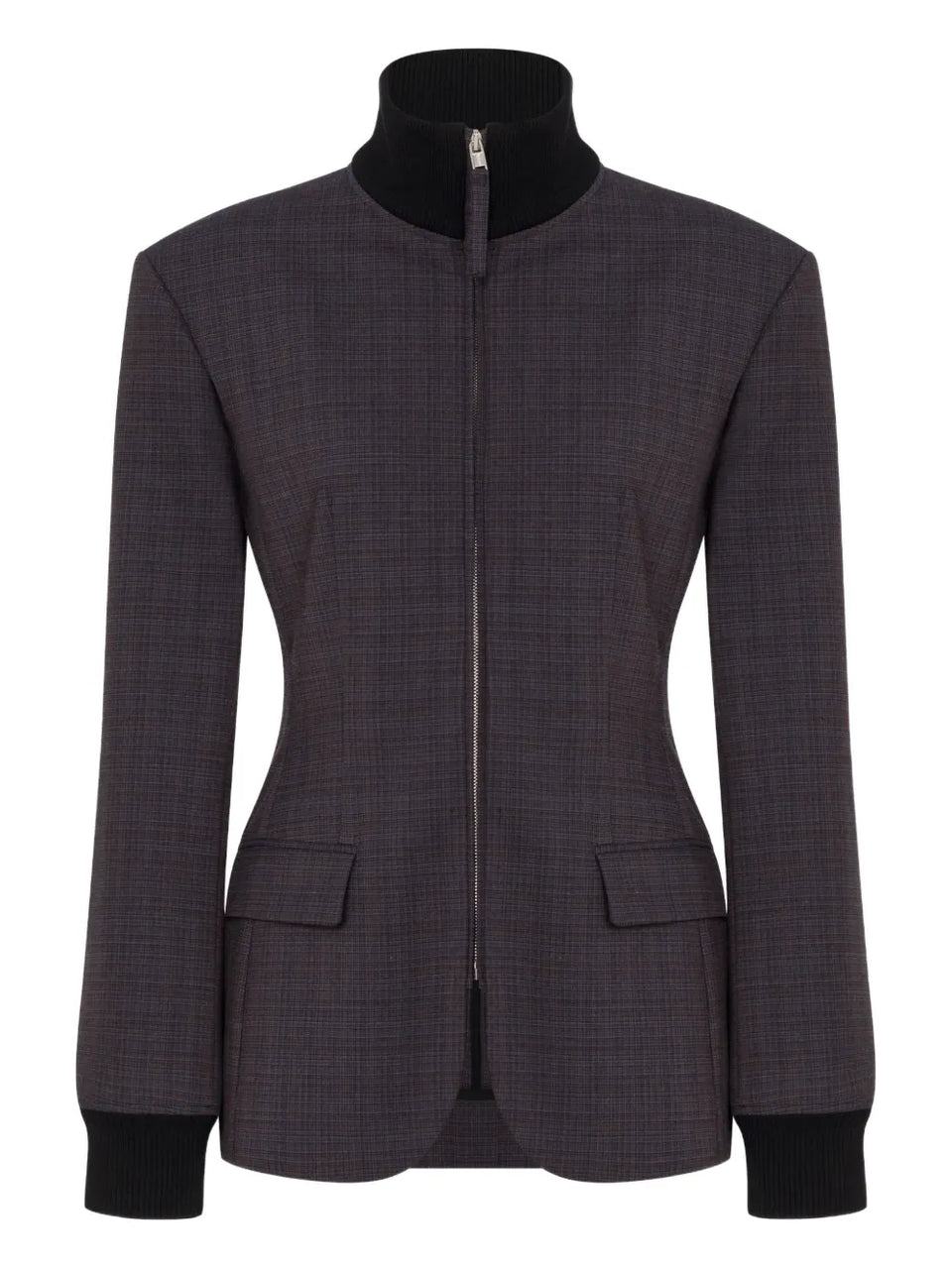 checked-pattern zip-up coat