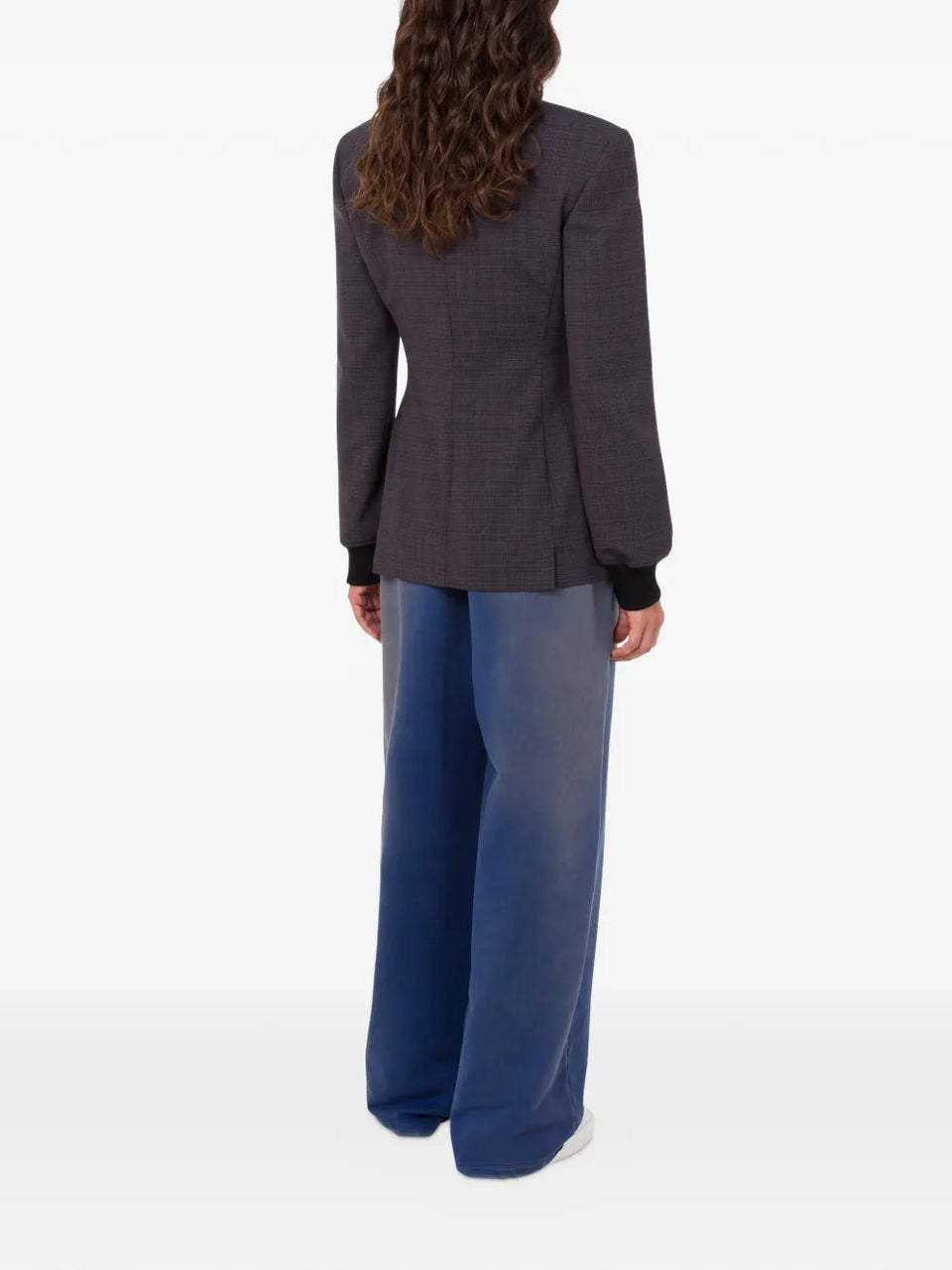 checked-pattern zip-up coat