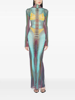 long-sleeve dots maxi dress