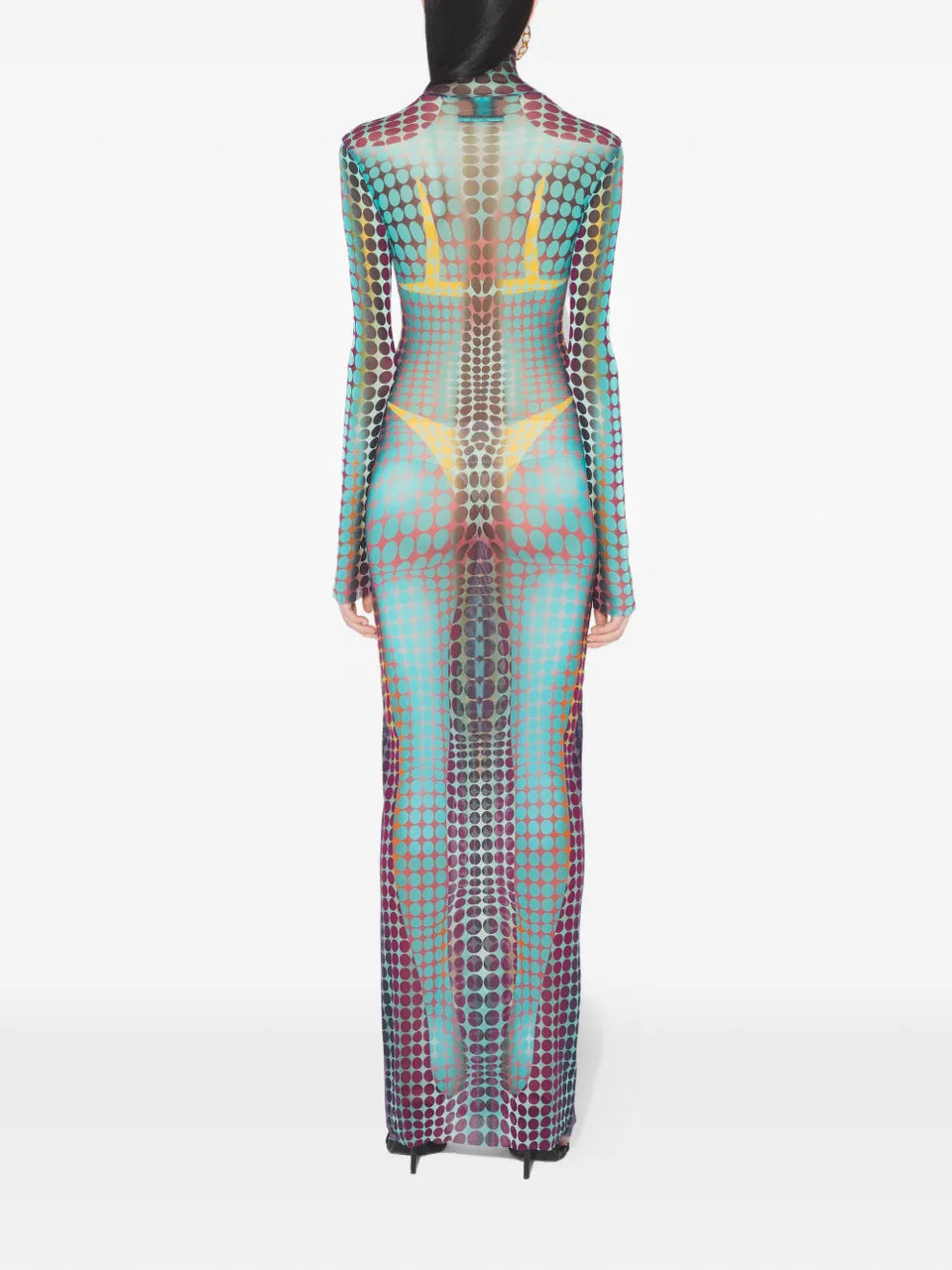 long-sleeve dots maxi dress