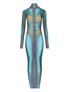 long-sleeve dots maxi dress