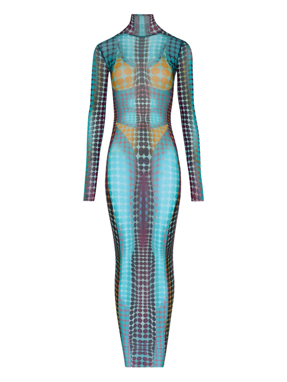 long-sleeve dots maxi dress