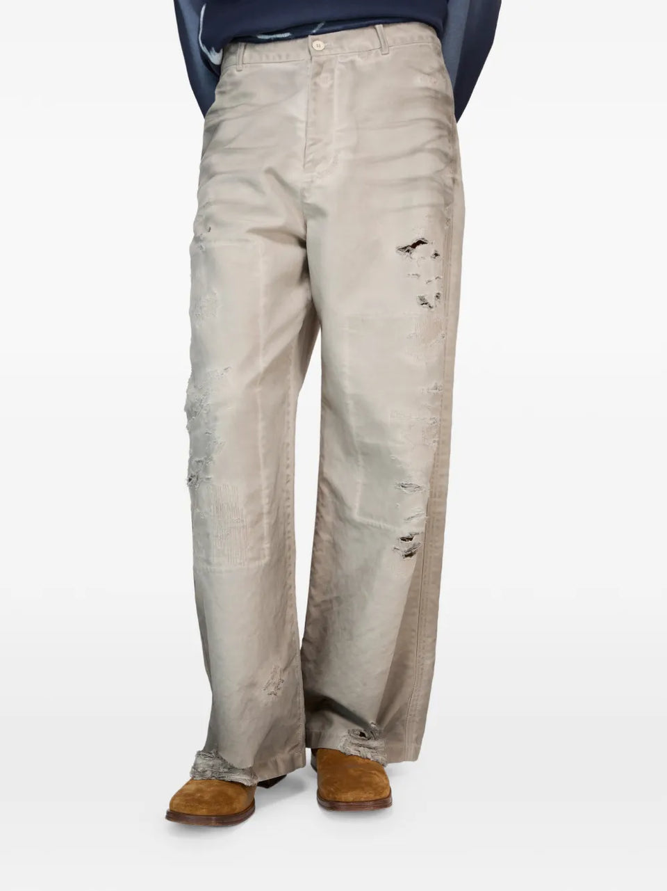 Mended distressed jeans