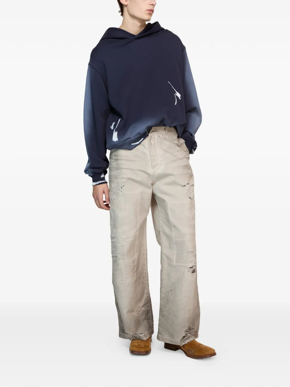 Mended distressed jeans