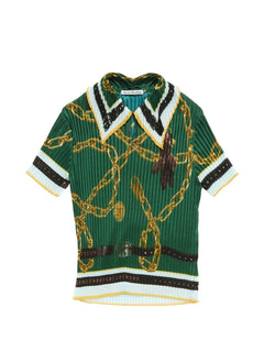 chain-print collared polo top